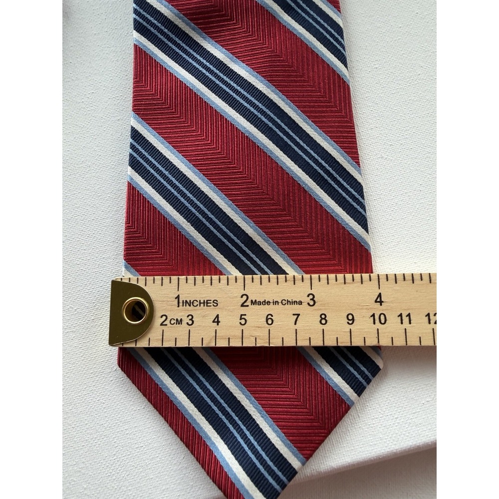 Roundtree & Yorke Extra Long Silk Neck Tie Red Blue Stripe Handmade 66" - Picture 4 of 5